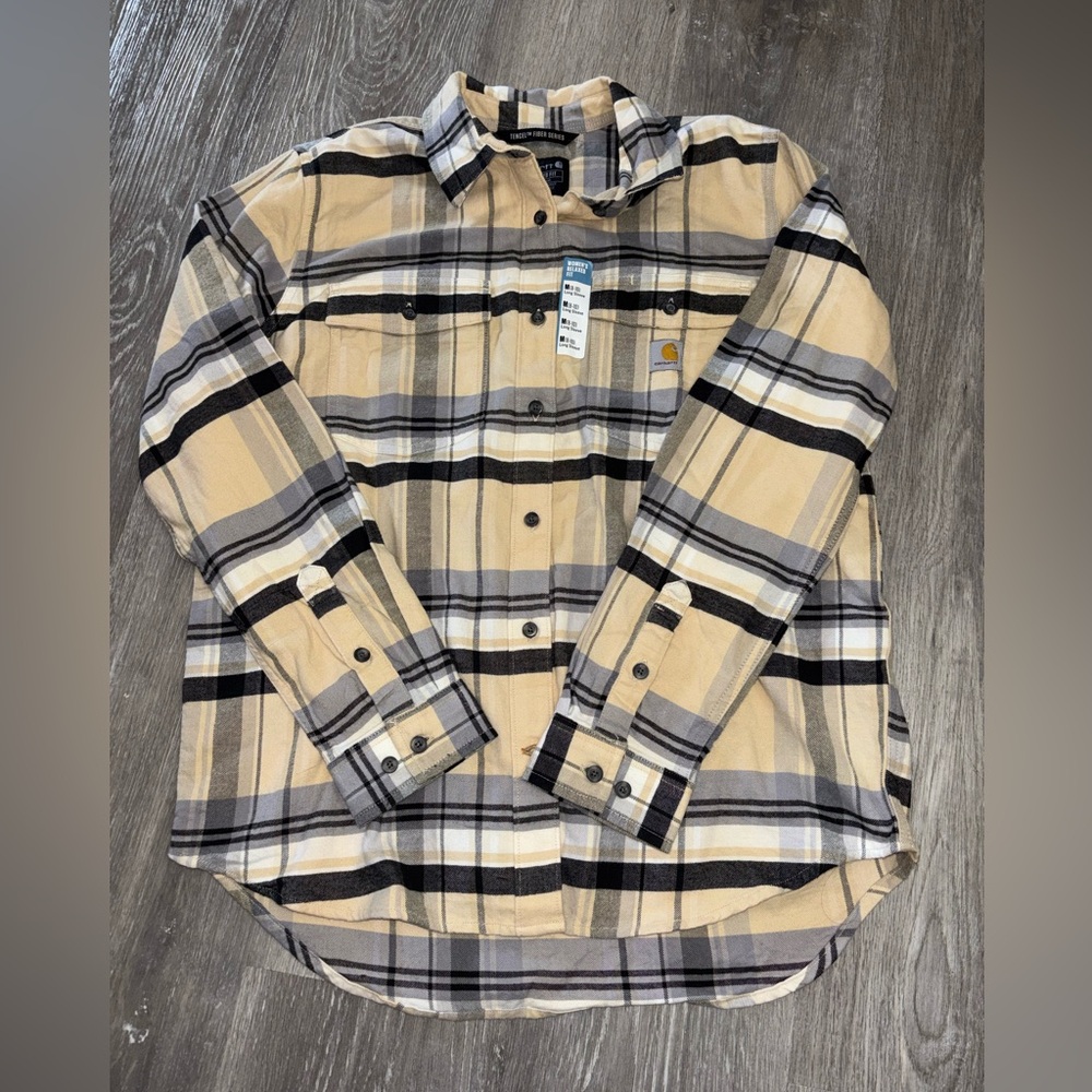 Carhartt Women's Plaid Shirt in Beige and Black